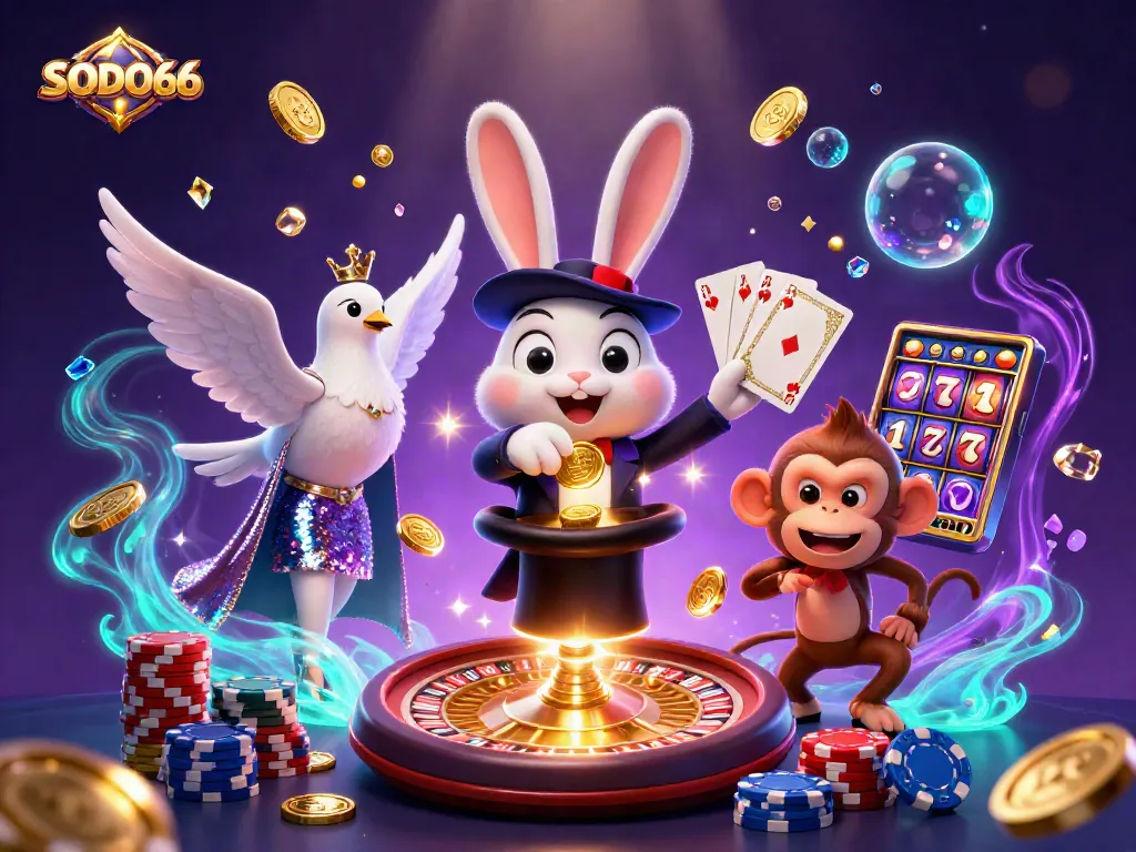 Engage with SODO66's thrilling casino experience featuring a magical scene of gambling and fun.