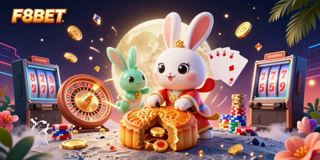Engage in exciting gameplay at F8BET's ultra-detailed 3D casino scene filled with vibrant colors and dynamic elements.