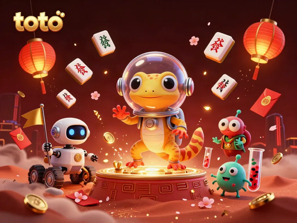 Engaging scene illustrating a Martian gecko exploring a golden casino on Mars, featuring vibrant casino elements.