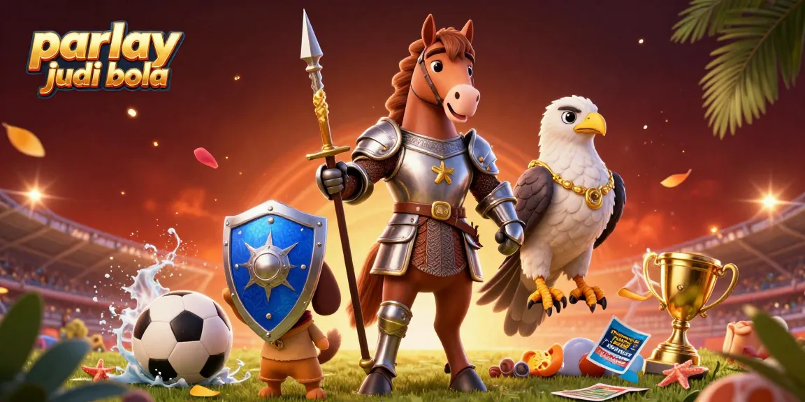 Engaging parlay judi bola action with knights, sports elements, and dynamic setting.