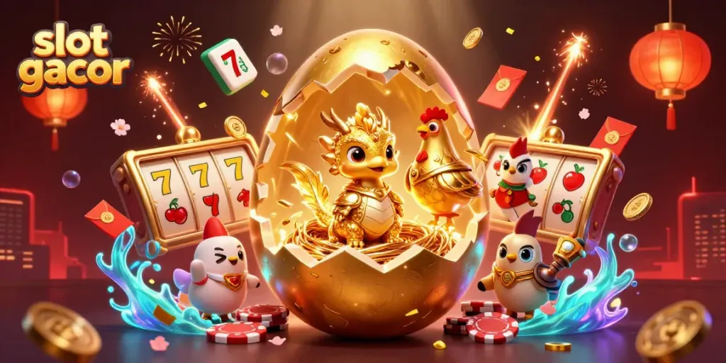 Experience the thrill of slot gacor with this vibrant casino illustration featuring a golden dragon and poker chips.
