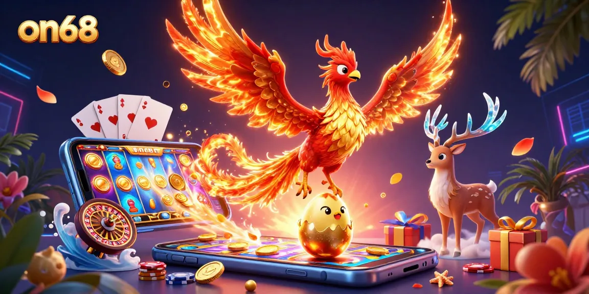 Play thrilling slots at on68 with vibrant gaming elements and actions displayed.