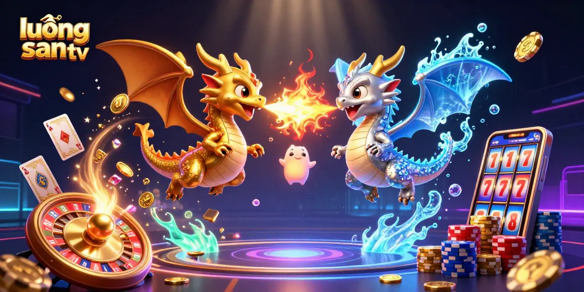 Experience the thrill of gambling with lương sơn tv, featuring dynamic dragons and sparkling casino elements.