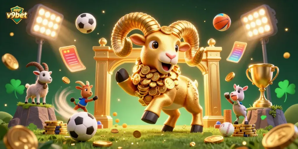 Experience the excitement of gaming with the app v9bet illustrated in an engaging 3D scene.