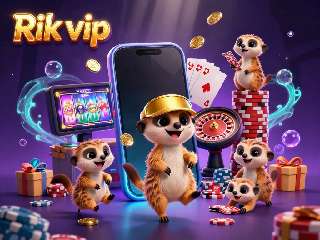 Experience thrilling action at Rik vip with lively meerkats running a casino, featuring vibrant slot games and excitement.