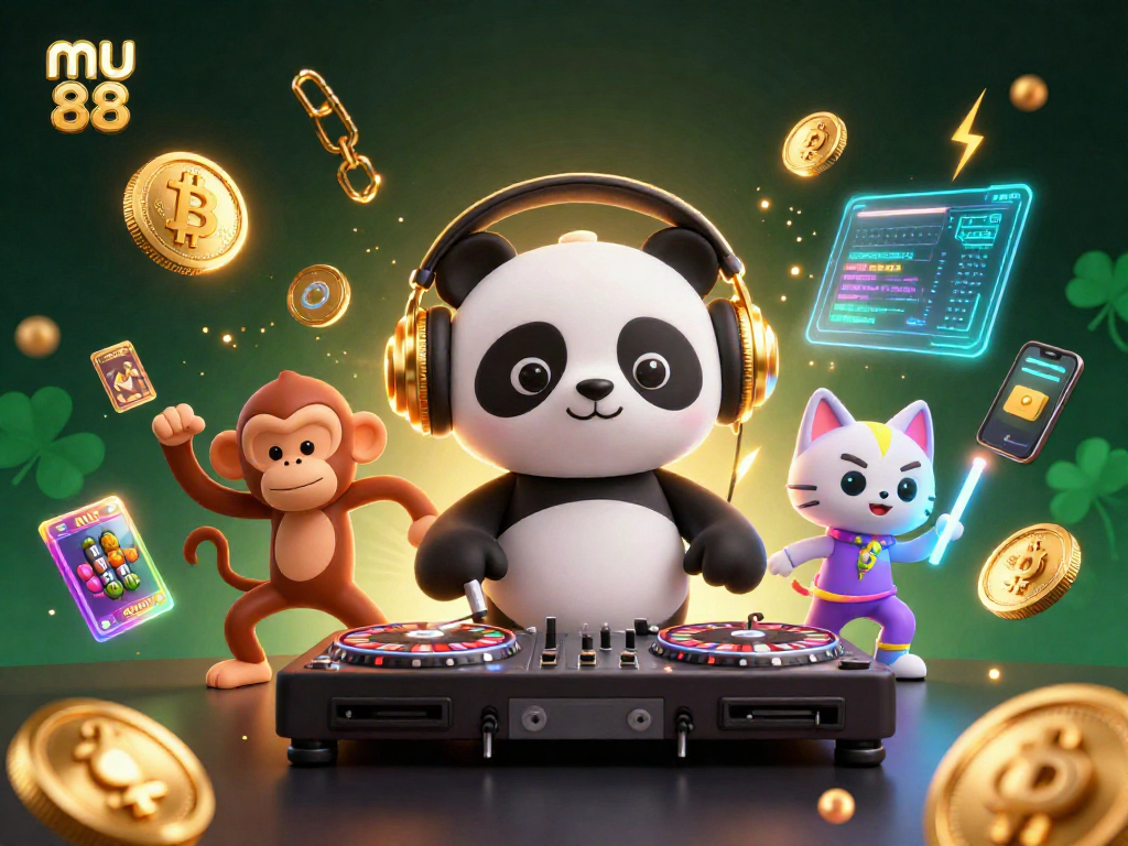 Experience mu 88's vibrant casino atmosphere with DJ panda and lively characters!