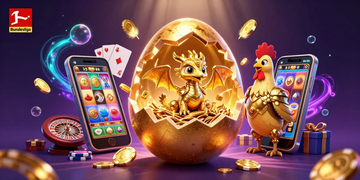 Experience Bundesliga excitement with a golden dragon crowning poker chips amidst a vibrant casino scene.