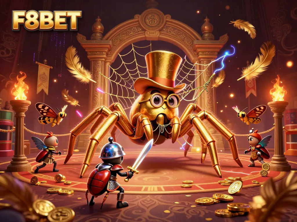 Engage in thrilling gameplay at F8BET with a vibrant 3D casino illustration showcasing dynamic characters and gaming elements.
