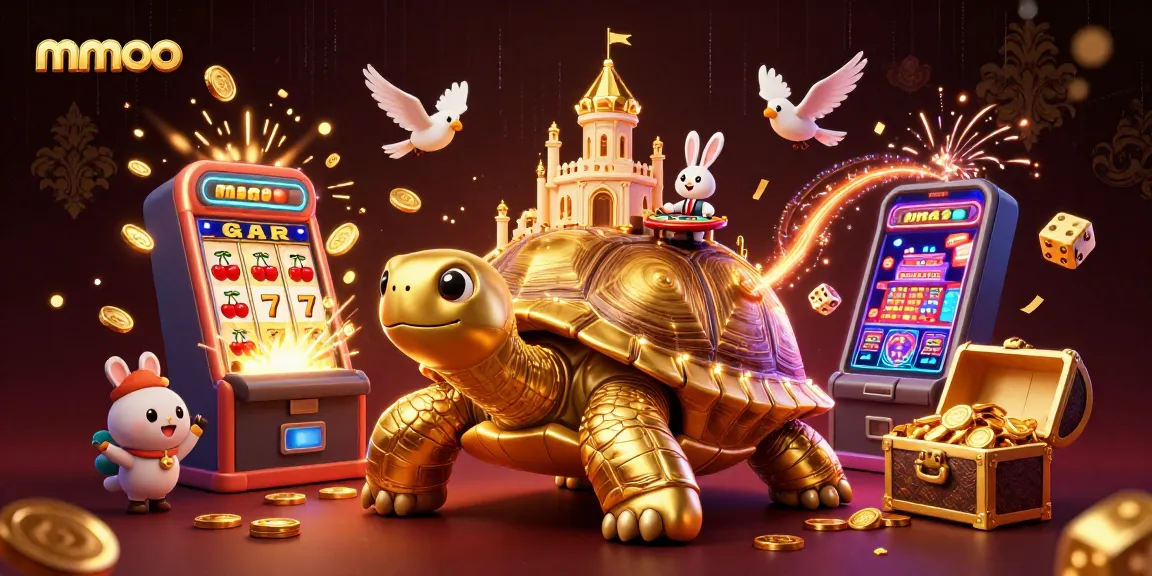 Experience thrilling jackpots with mmoo's vibrant 3D scene featuring a golden tortoise casino.