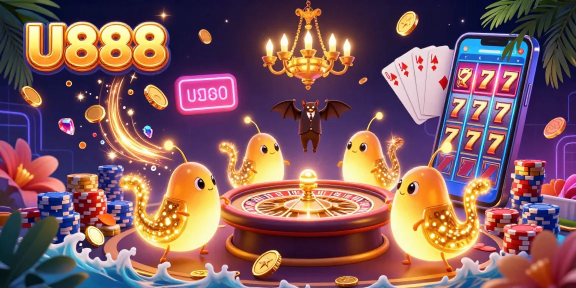 Experience thrilling games at U888 with vibrant visuals of glowworms lighting up a cave casino scene.