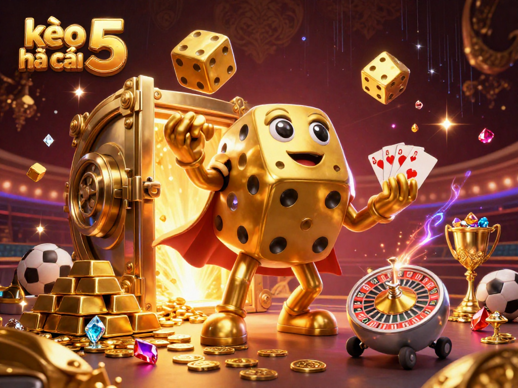 Experience thrilling betting action with kèo nhà cái 5's dazzling golden dice golem amidst sports excitement.