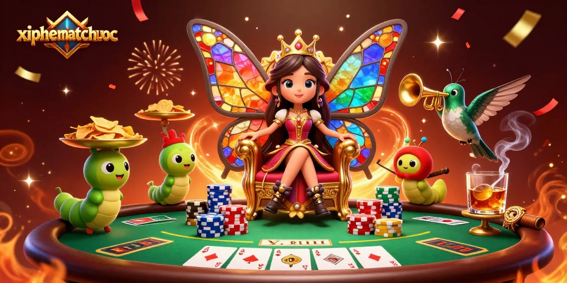 Experience high-stakes action in xiphematchuoc with vibrant casino elements and a butterfly queen.