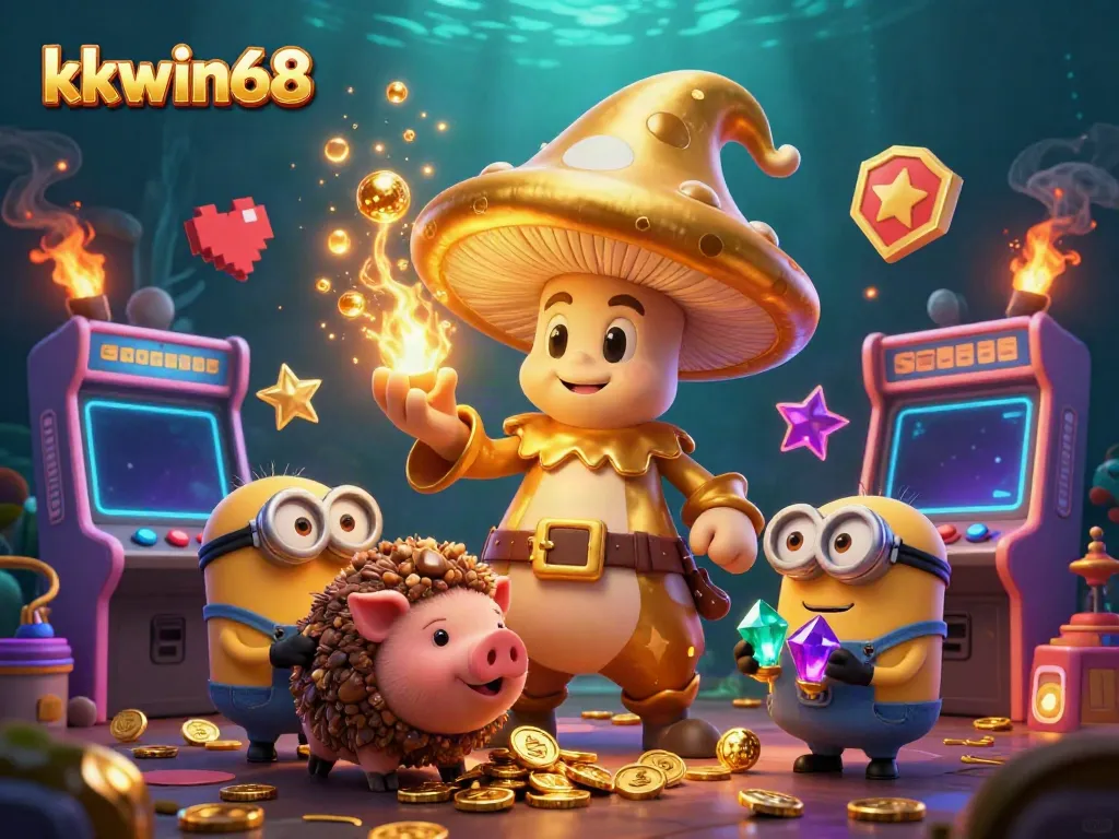 Engage in exciting gaming experiences with kkwin68's golden wizard and treasure-filled scene.