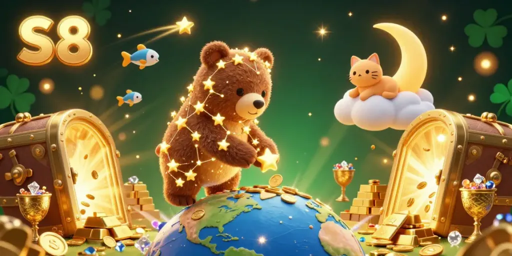 Engage with the thrilling S8 casino experience amidst sparkling treasures and whimsical characters.