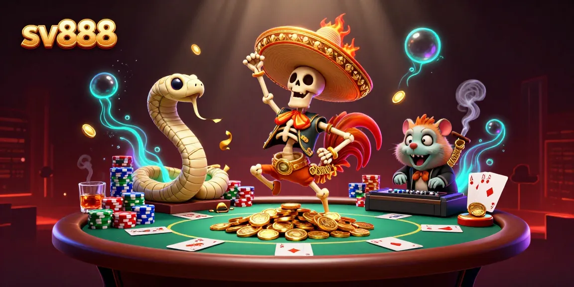 Engage with sv888 by playing poker amidst vibrant casino characters and scenes.