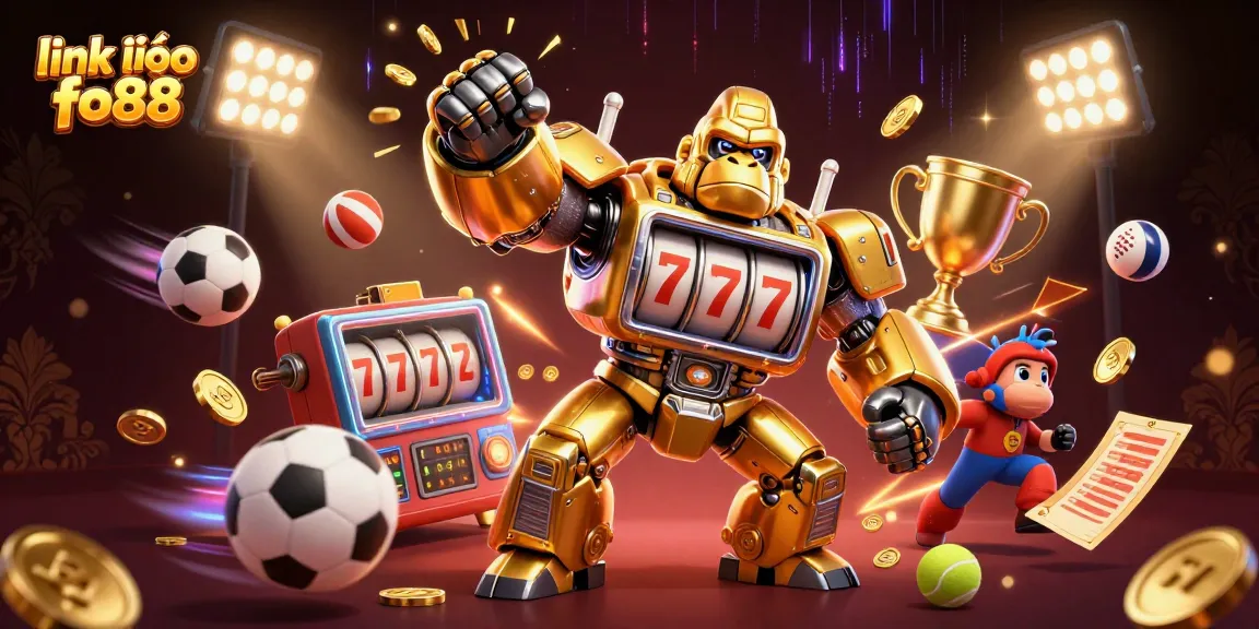 Engage with top-tier gaming action link vào fo88 as a futuristic robot sparks joy with dynamic sports elements.
