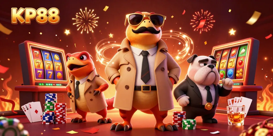 Experience KP88 excitement as raptors attempt entry into a VIP casino lounge amidst vibrant slot machines.