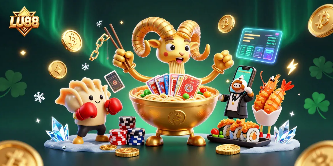 Play exciting casino games with LU88, featuring dynamic characters and crypto elements in a rich 3D illustration.