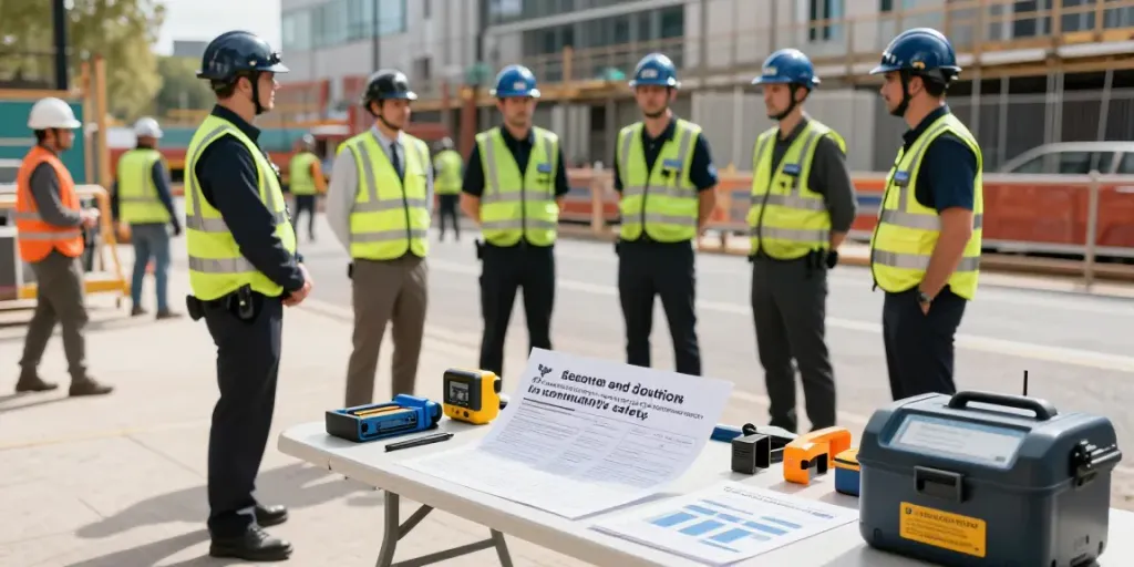 "Security solutions team surveying a construction site, showcasing local services and professional protection."