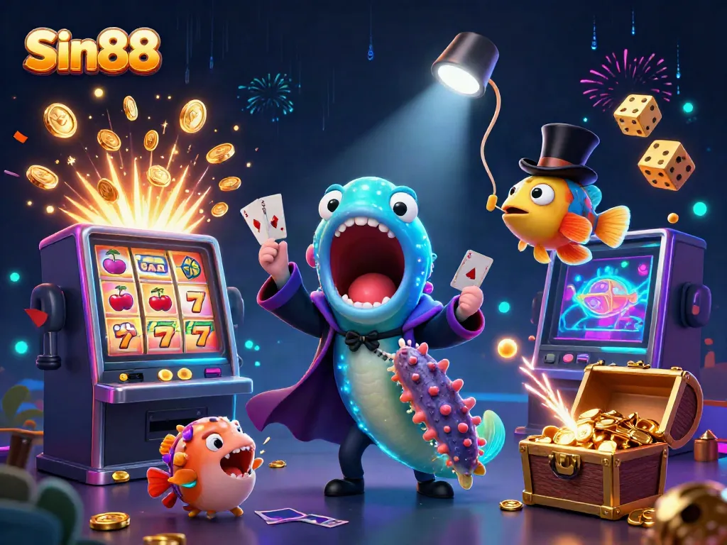 Experience thrilling gaming with Sin88's extravagant live casino scene featuring playful sea creatures.