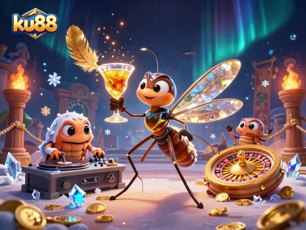 ku88 casino mascot amidst vivid gaming elements and vibrant atmosphere