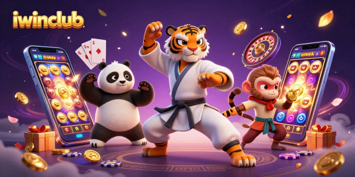 Engage with iwinclub through vibrant slot games, as a kung fu tiger master showcases gaming honor.