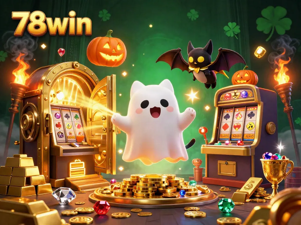 Immerse in the thrilling atmosphere of 78win, where ghostly felines guide players through a vibrant casino adventure.