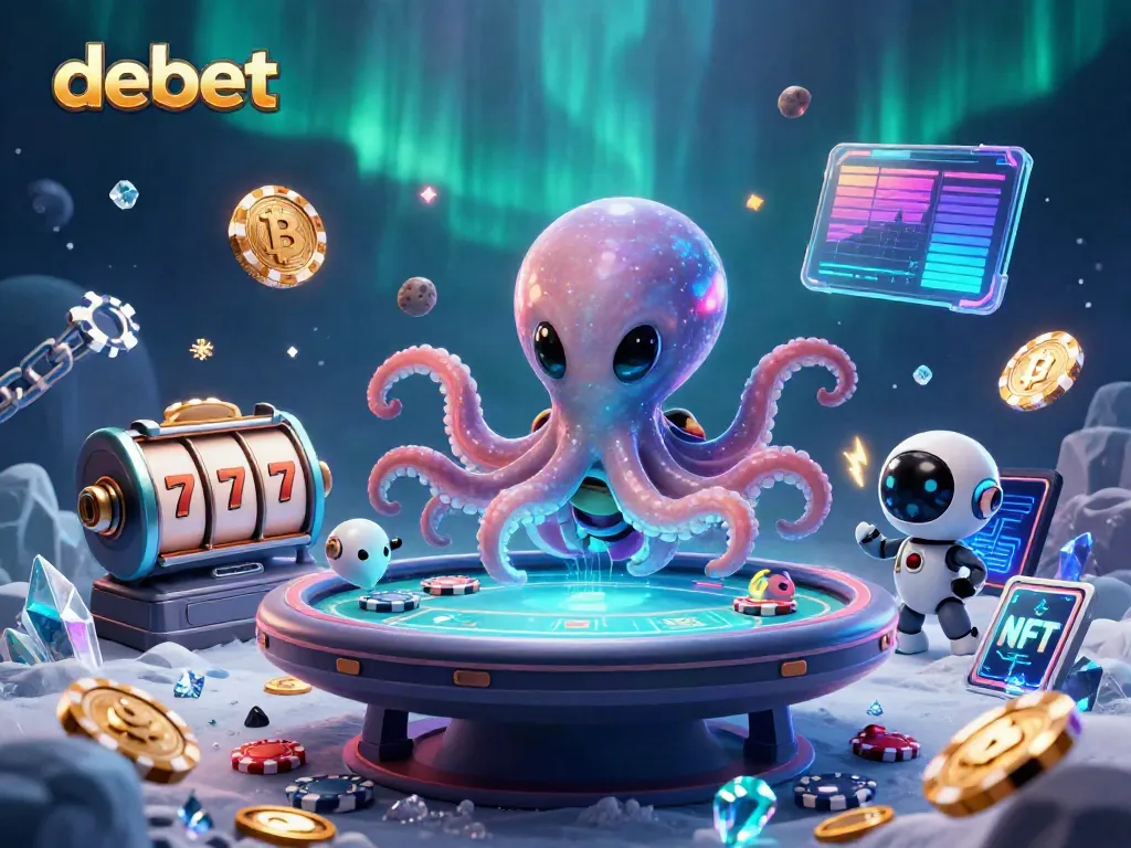 Experience the fun of debet at a vibrant cartoon casino scene with alien characters and dynamic gaming elements.