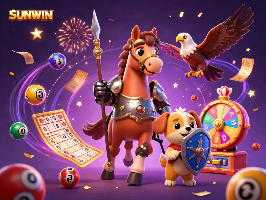 SUNWIN brings excitement with a lively 3D scene featuring knights and dynamic lottery game elements.