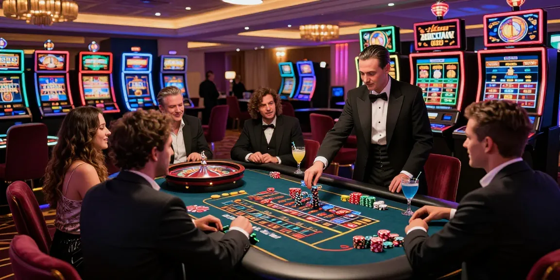 Exciting casino scene showcasing lively gambling atmosphere, click tại đây for immersive gaming experiences.