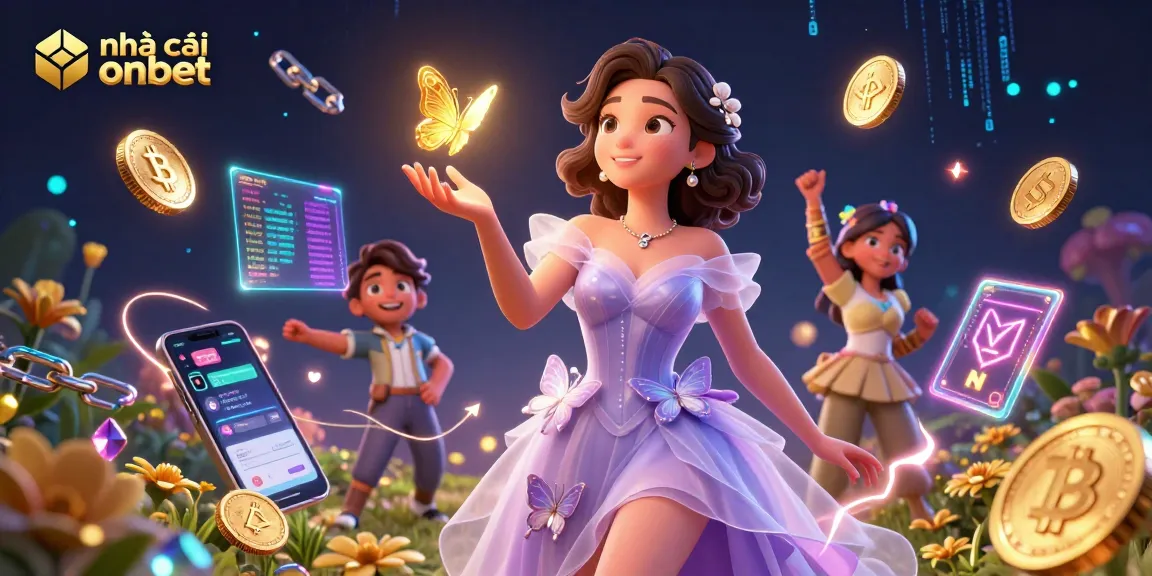 Experience the thrills of nhà cái onbet with this vibrant 3D casino scene showcasing crypto elements.
