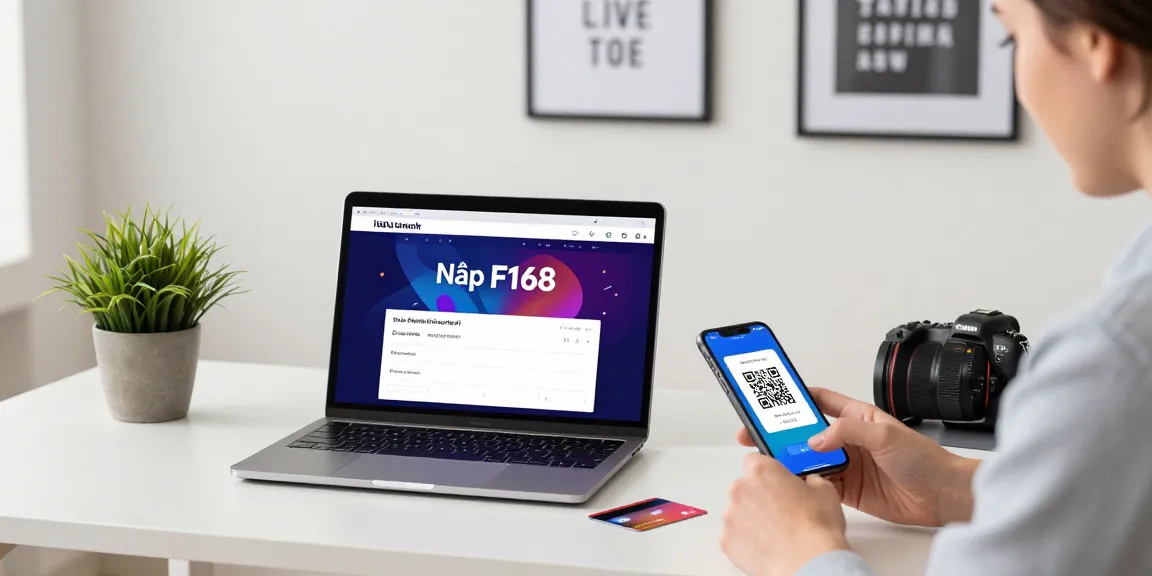 Nạp Tiền F168 online payment interface with user engaging at a modern home office desk.