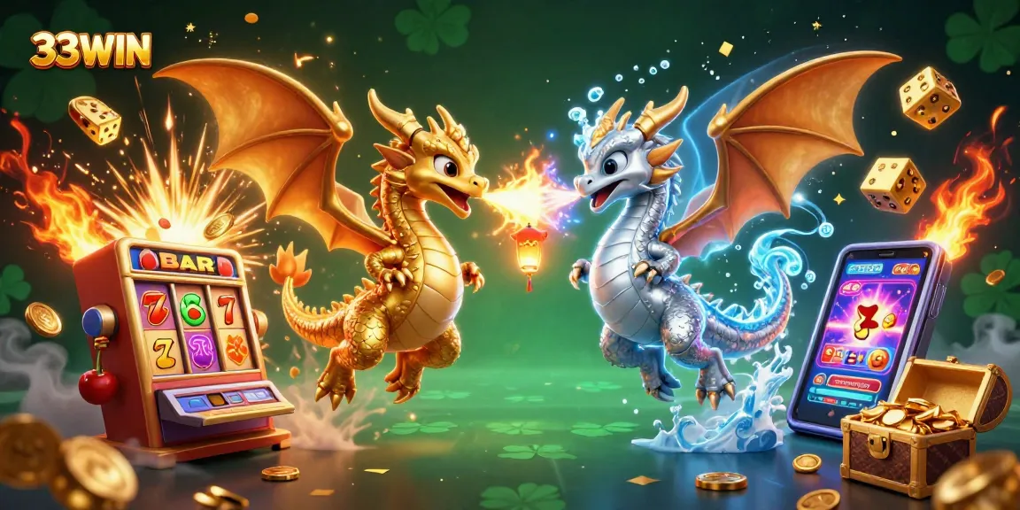 Experience thrilling jackpots and action at 33WIN with colorful casino elements swirling around.