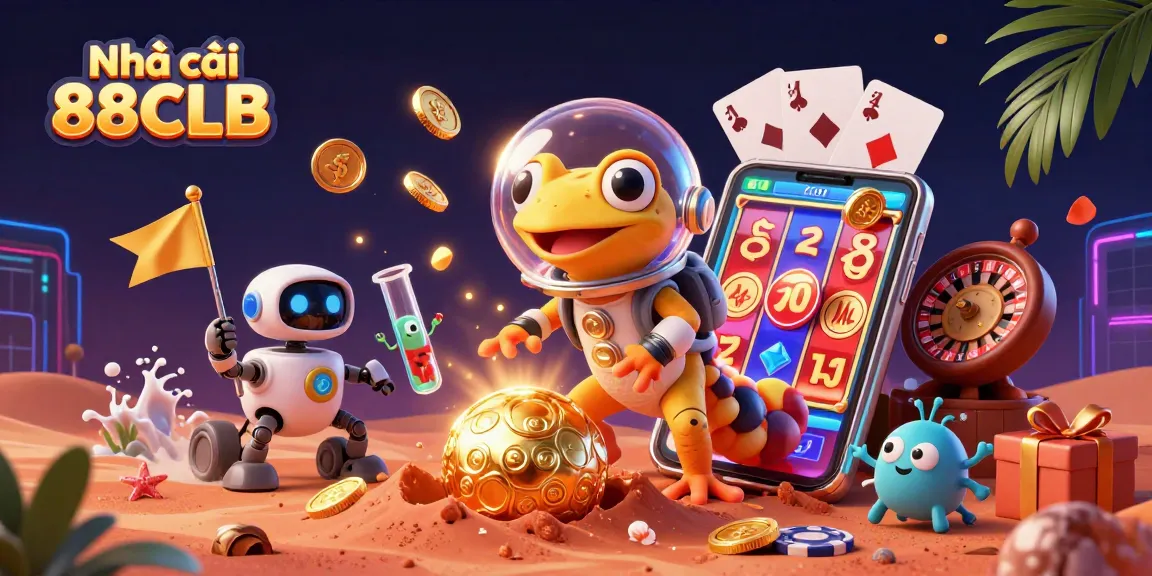 Experience thrilling wins with Nhà cái 88CLB in this vibrant digital casino illustration featuring exciting gaming elements.