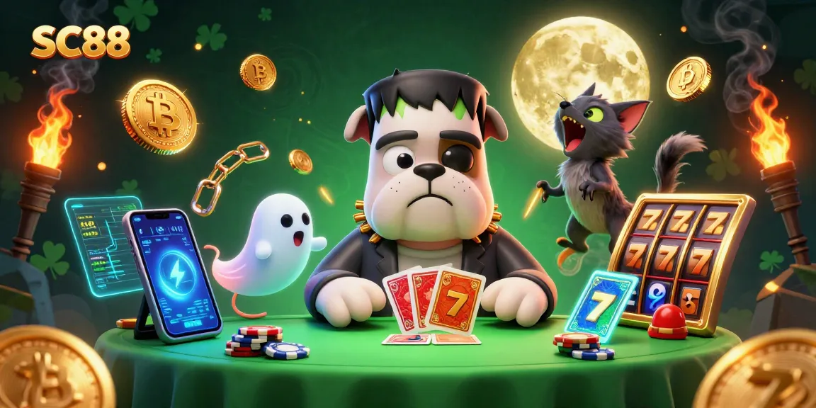 Engage in thrilling casino action with SC88, featuring a Frankenstein bulldog dealer and dynamic game elements.
