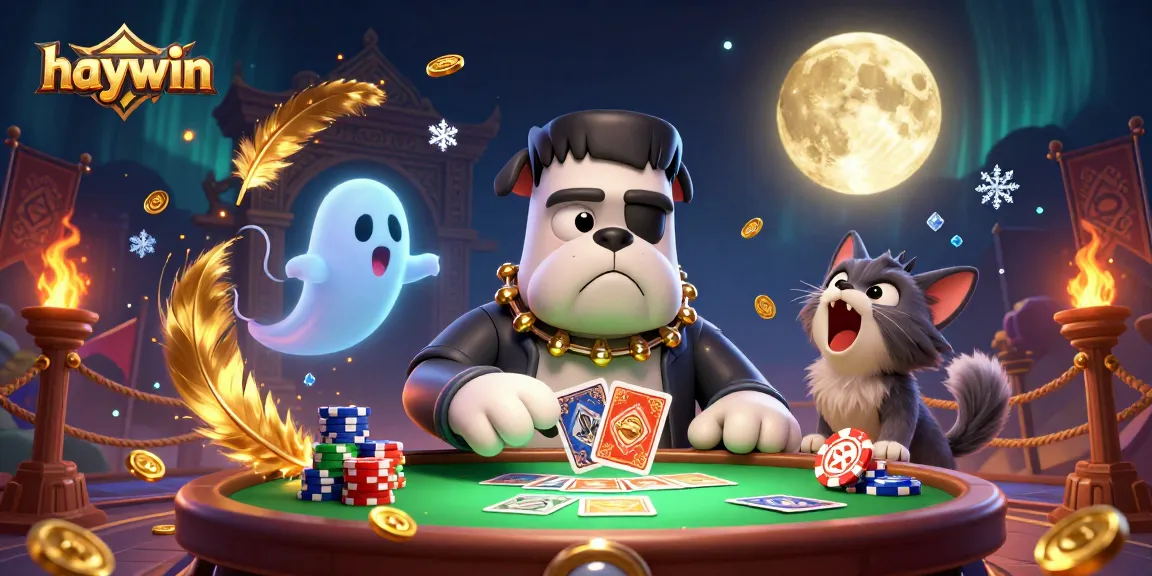 Haywin players enjoy gaming at a spooky table with a bulldog dealer, enhancing their winning actions.