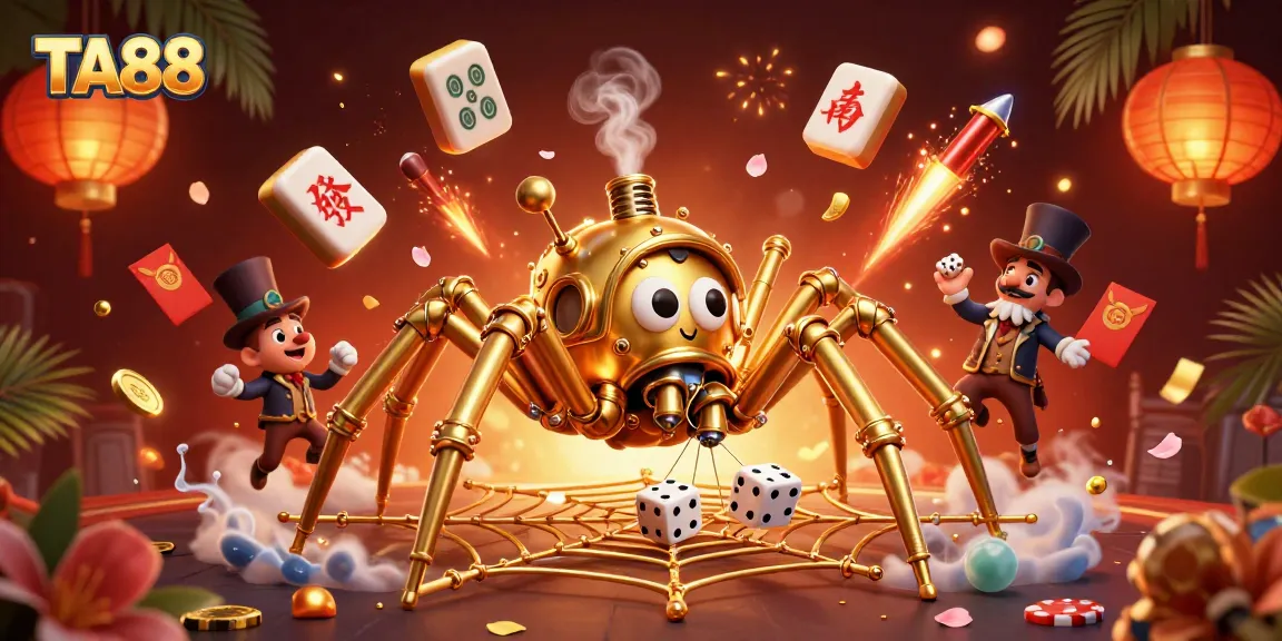 Engage with the TA88 golden web of luck featuring characters and dynamic casino elements.