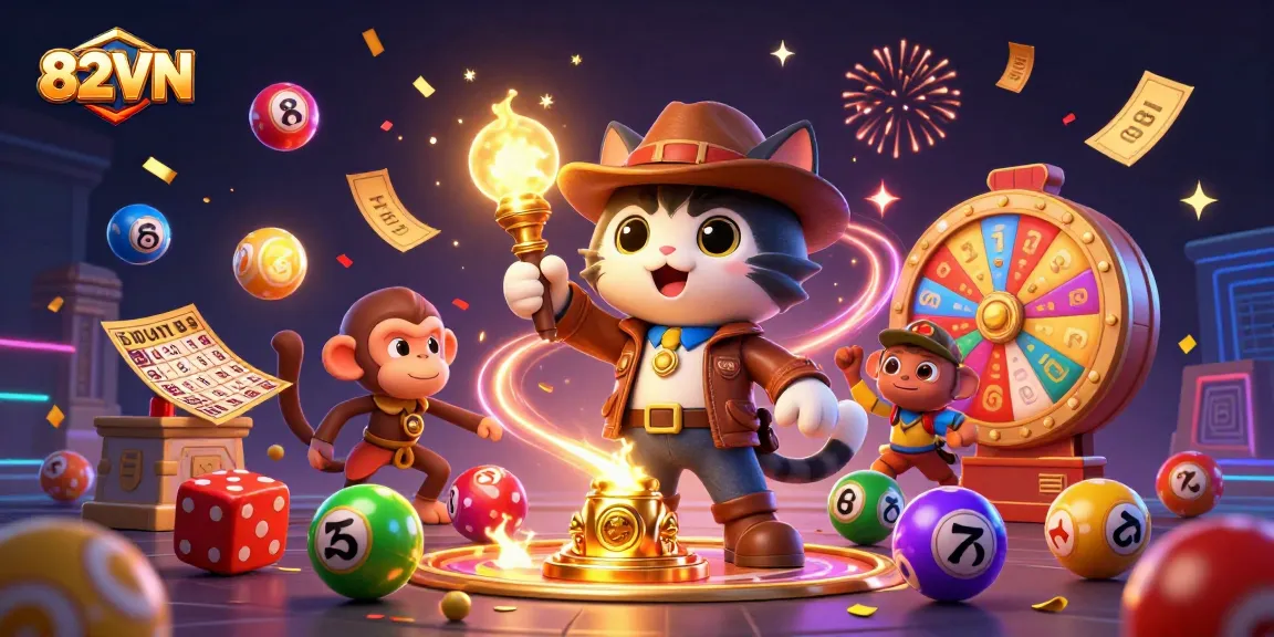 Join the thrilling adventure at 82VN, where our explorer cat discovers casino treasures amidst exciting gaming elements.