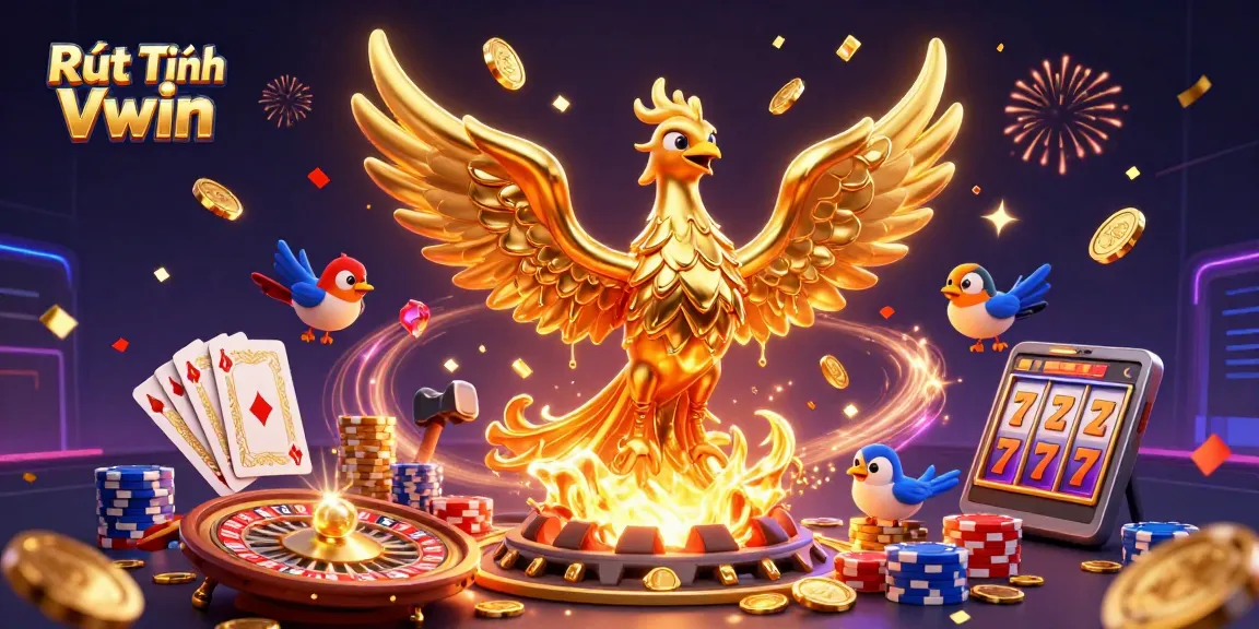 Experience Rút Tiền VWIN with a 3D golden phoenix and dynamic casino elements.