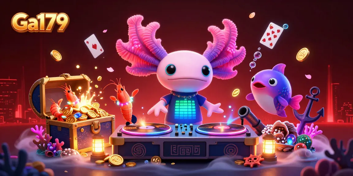 Engage in thrilling gambling with Ga179 while celebrating an electrifying underwater casino party featuring dynamic cartoon characters.
