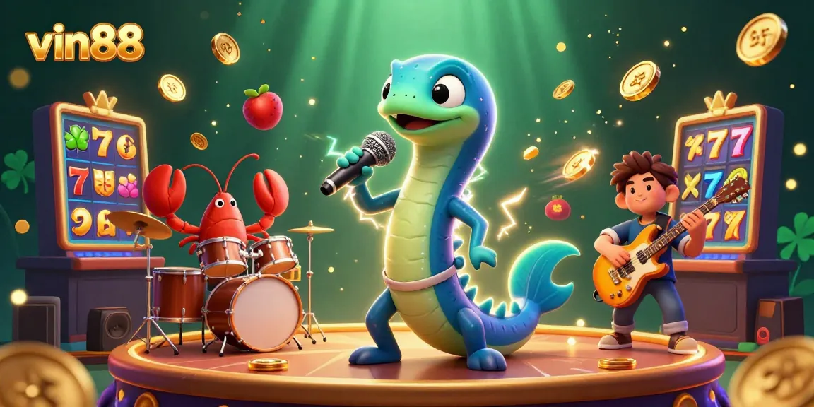 Experience the excitement of vin88 with a vibrant underwater casino featuring a DJ eel and a lively band.