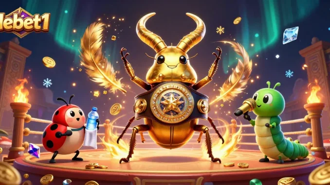 Debet1 features an epic boxing match between a golden stag beetle and a ladybug, set in a thrilling casino.