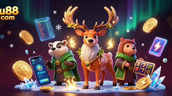 Engage with lu88 com for exciting slots illustrated by a Celtic druid stag and a wise badger