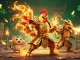Engage in thrilling games at 8xbet, showcasing a rooster warrior and dragon in a dynamic casino scene.