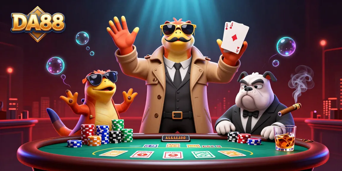 Experience the excitement of DA88 as cartoon raptors hilariously attempt entry into a VIP casino lounge.