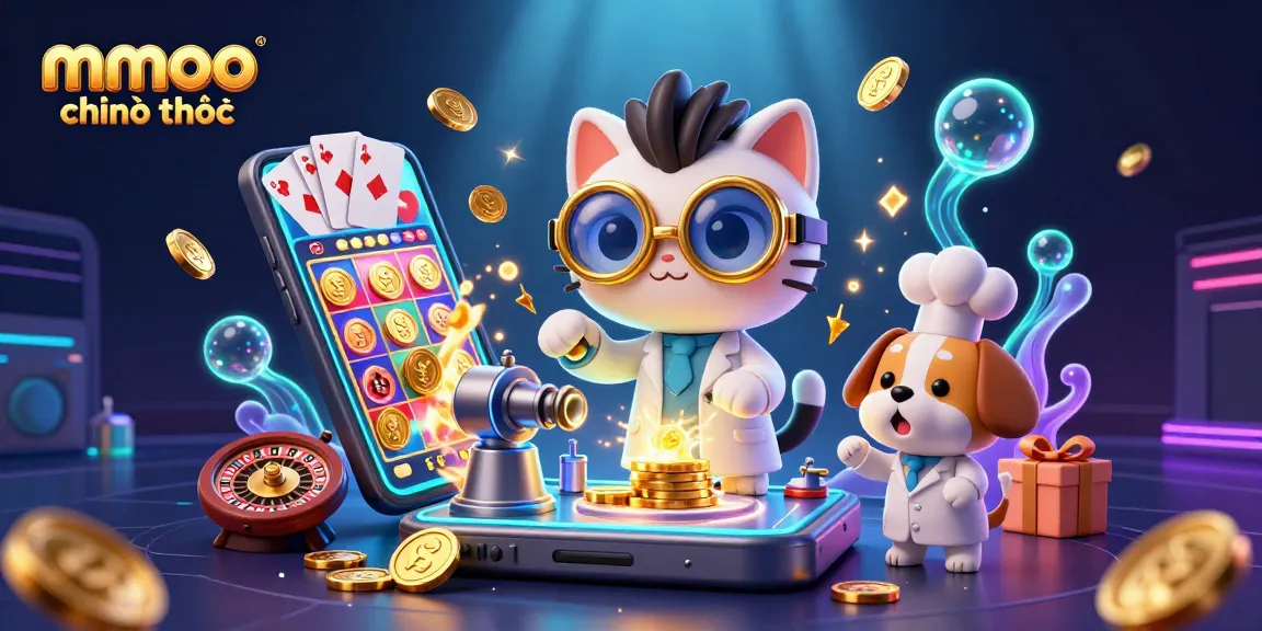 Engage with mmoo chính thức as golden coins erupt from a vibrant 3D casino scene.
