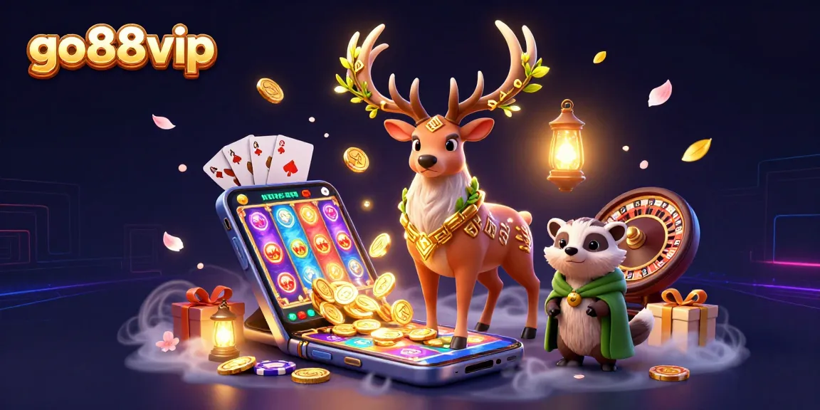 Experience go88vip's vibrant gaming world with 3D characters and interactive casino elements.