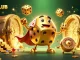 Experience the thrill at MANCLUB, featuring a golden dice golem amidst shimmering treasures in an exciting online casino.