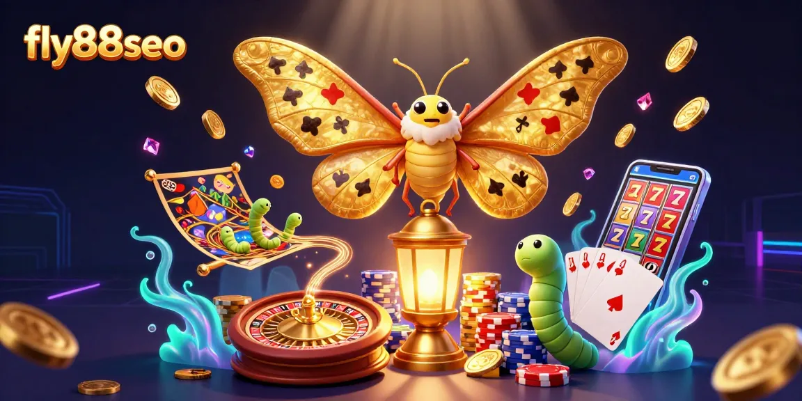 Spin the 3D casino scene showcasing fly88seo with golden coins, vibrant poker chips, and animated slot reels.