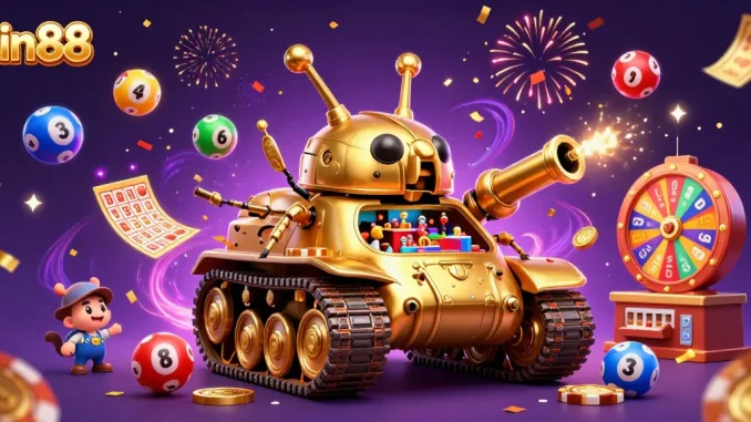 Experience thrilling gaming action with sin88 featuring a golden beetle casino tank bursting with excitement.